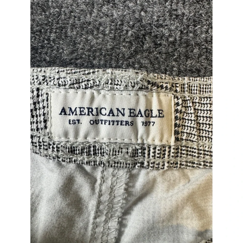 American Eagle Mens XL Plaid Drawstring Shorts Black‎ White Glen Check Cotton